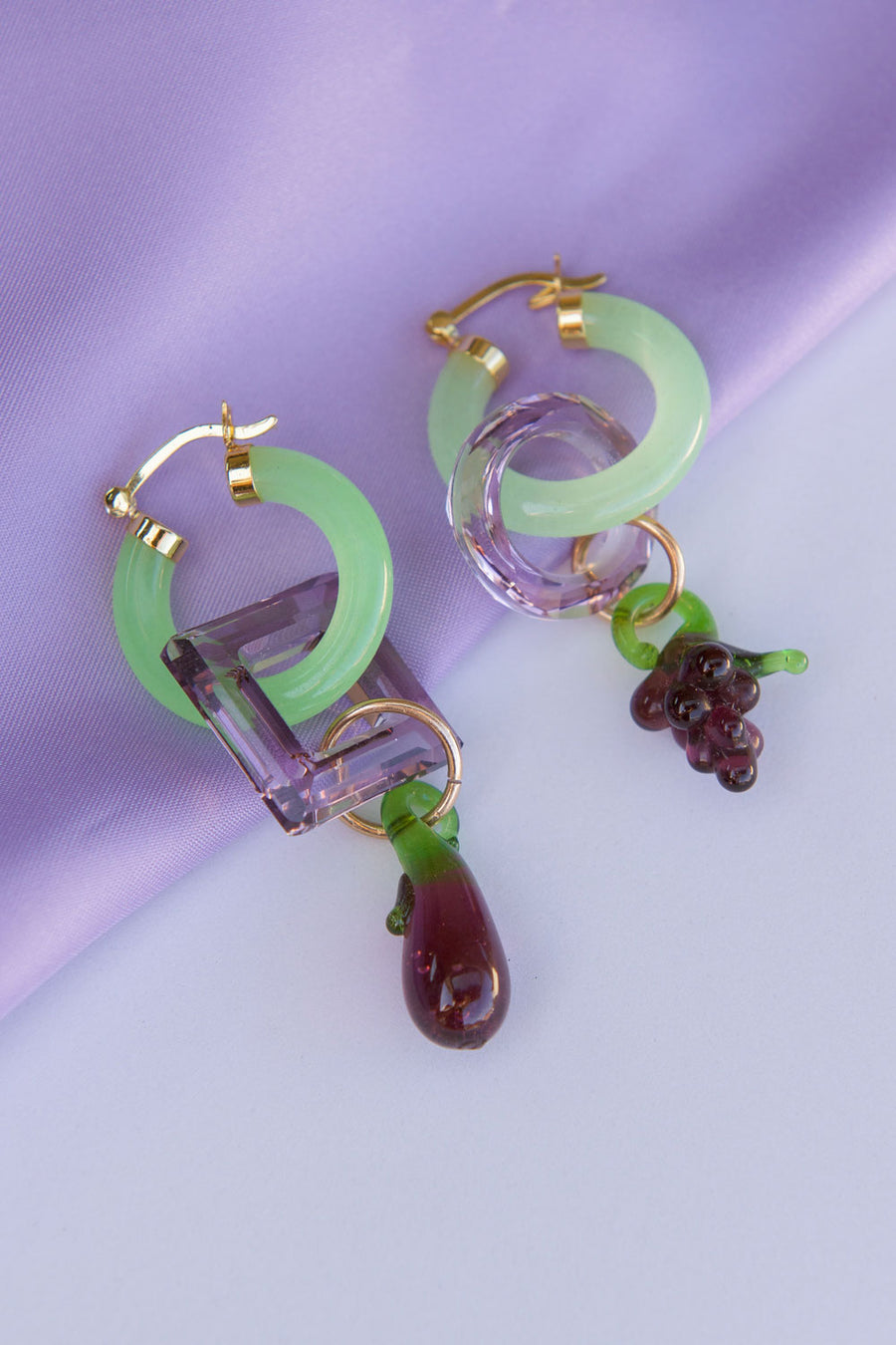 Jade Grape and Eggplant Earrings