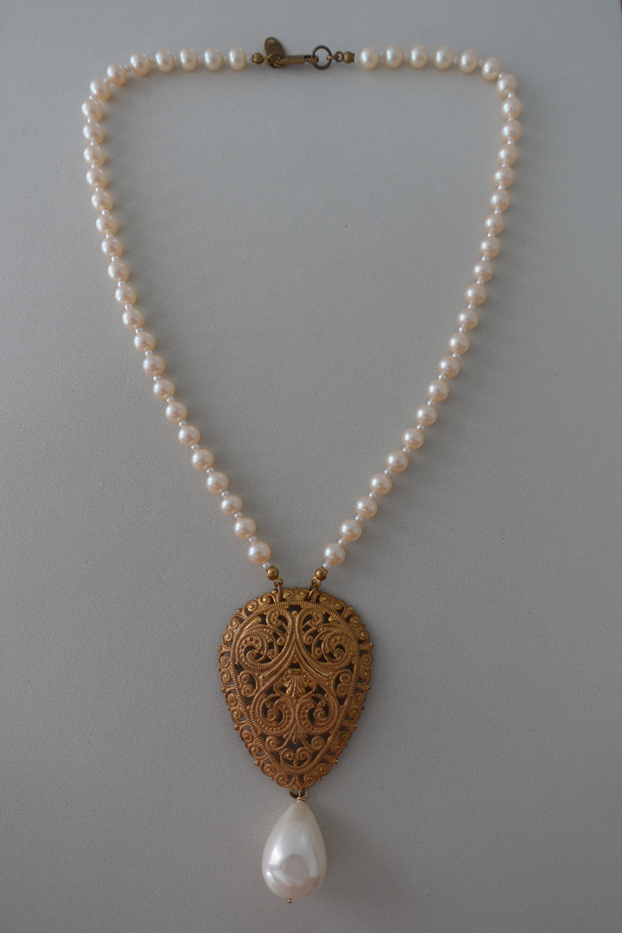 Miriam Haskell Pearl Beaded Large Pendant Necklace