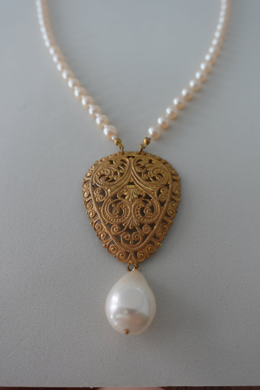 Miriam Haskell Pearl Beaded Large Pendant Necklace