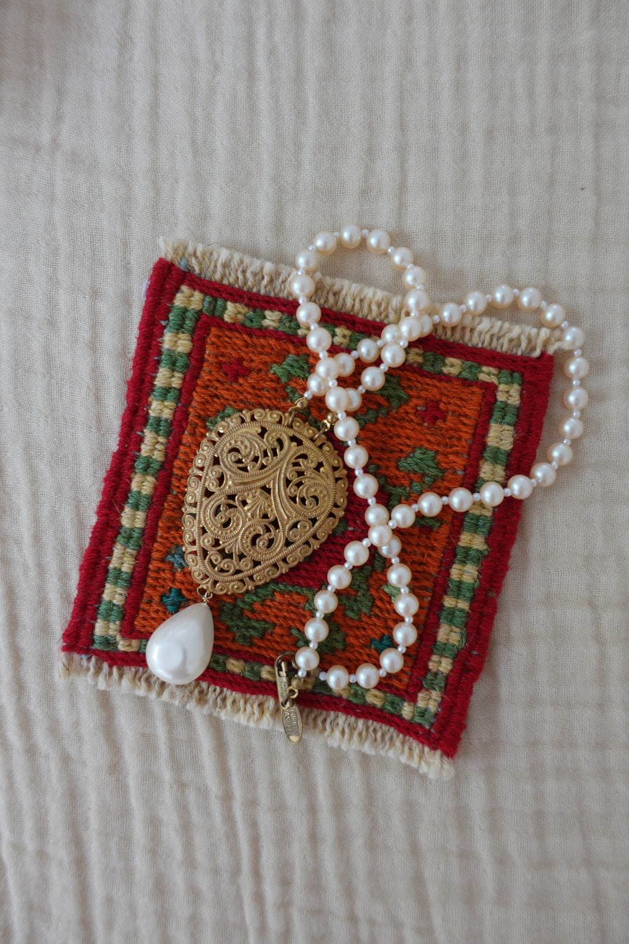 Miriam Haskell Pearl Beaded Large Pendant Necklace