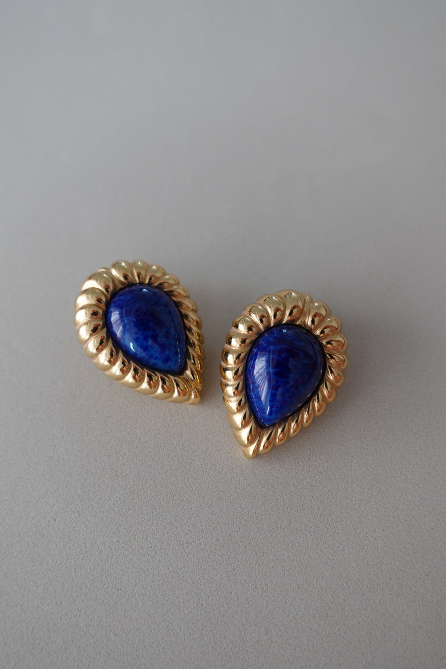 Dior Blue Tear Drop Twisted Clip-on Earrings