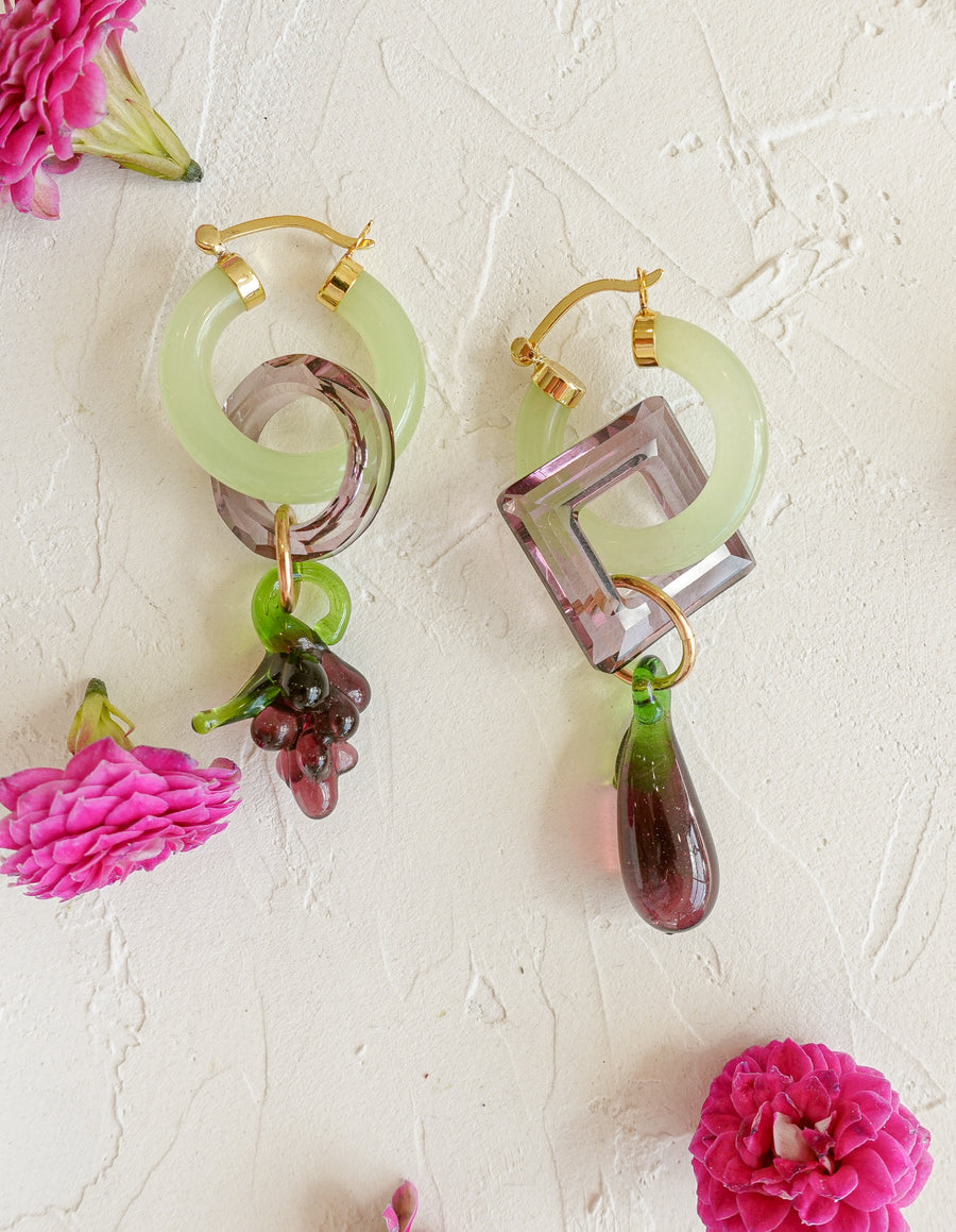 Jade Grape and Eggplant Earrings